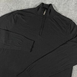 Fairlane Mens XL (Fits M/L) 100% Merino Wool Sweater Black 1/4 Zip LS Pullover